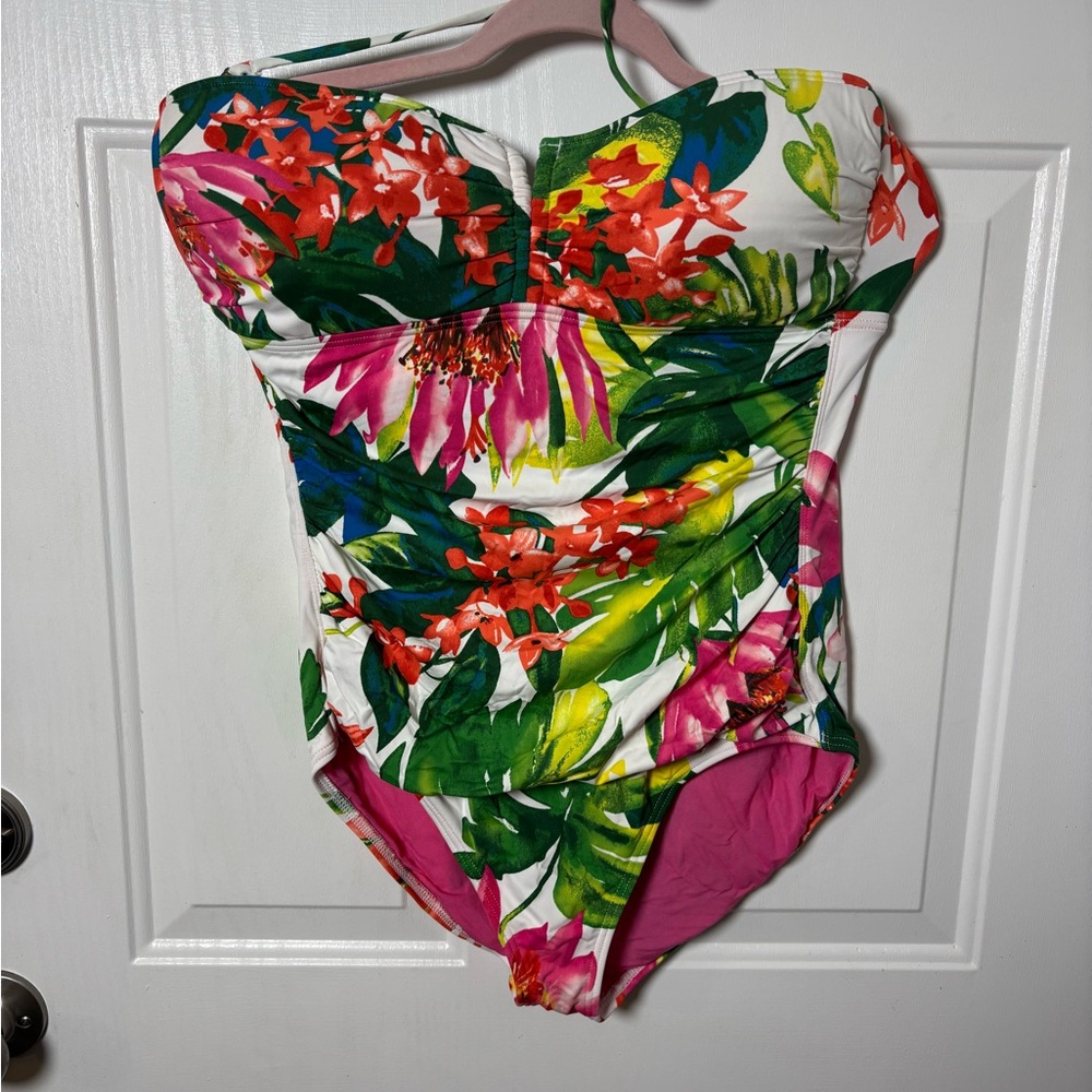 Tommy Bahama Floral One Piece - Pink, Green, Red